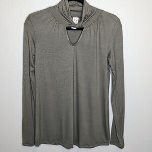 Small Olive Green Twist Neck Long Sleeve Top